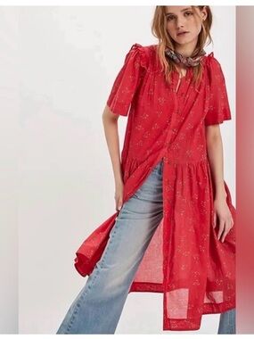 Free People Bella Mae Midi Dress Small Coral Floral Button Front Boho Sold Out